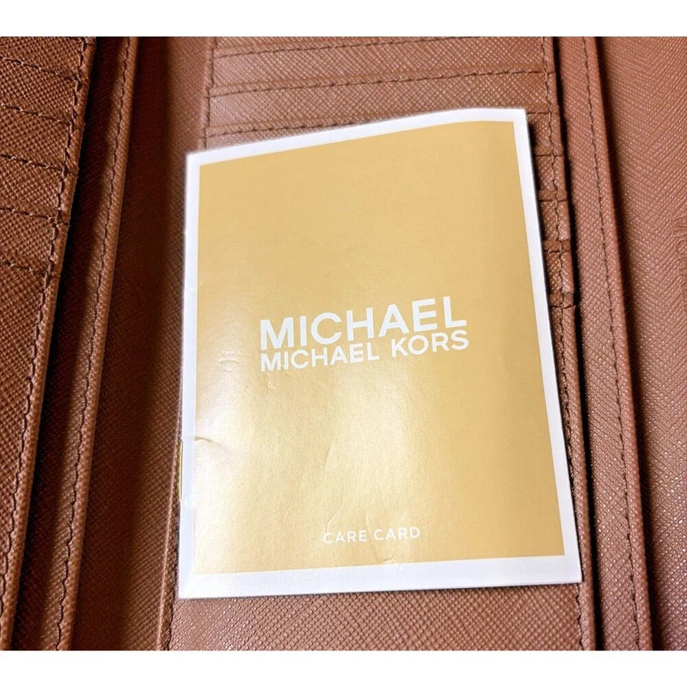Michael Kors Jet Set Travel Tri Fold Leather Brown Wallet NWT